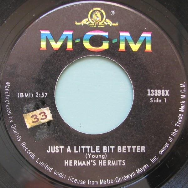 

7inch Record HERMANS HERMITS Just A Little Bit Better Sea Crui 13398X MGM 1965 Canada Pop Used