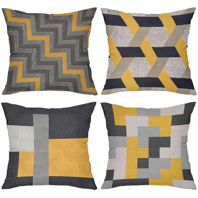 2D Flat Printing Modern Patterned Cushions Yellow Grey Black Design Polyester Pillowcase, Sofa Decorative Cushion Cov