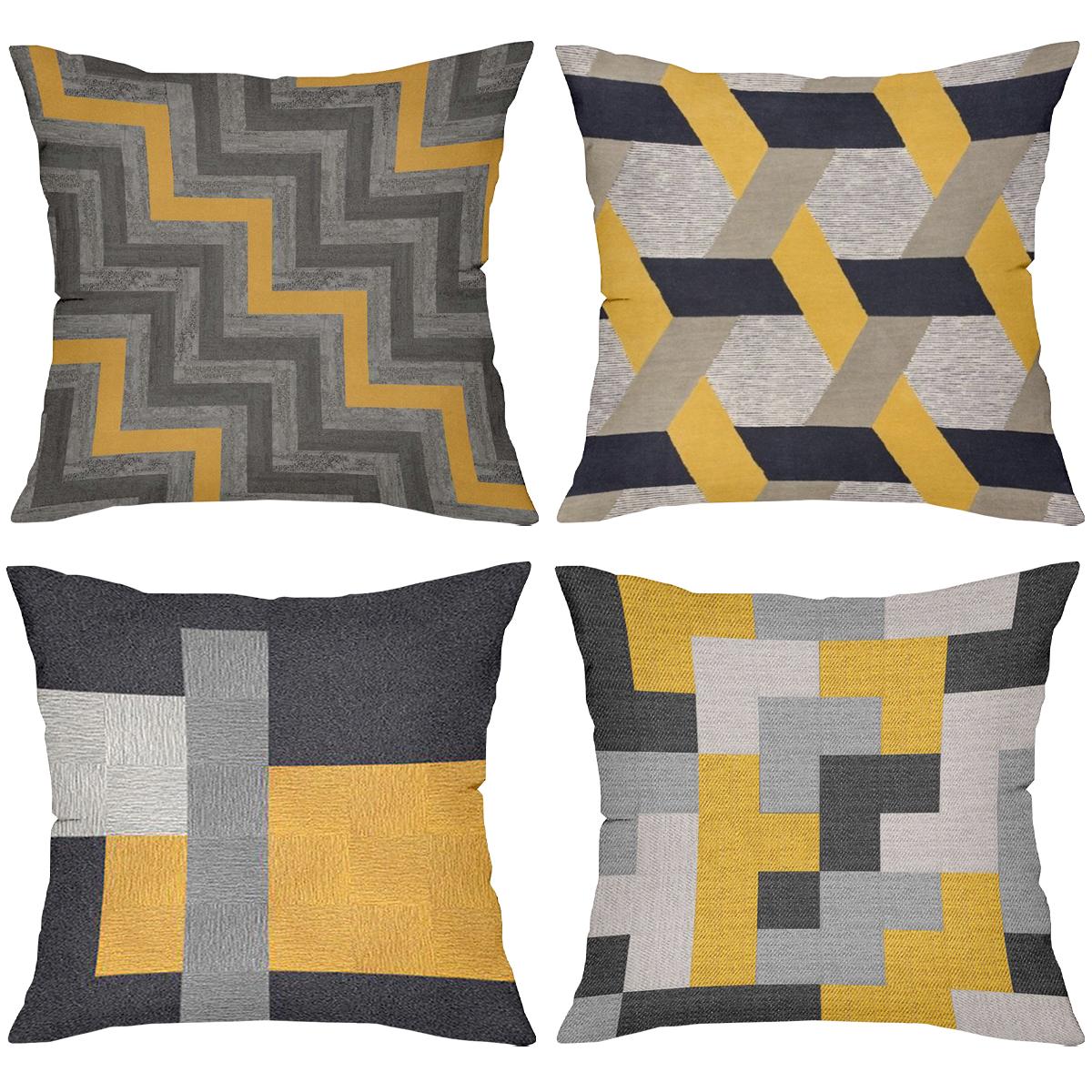 Panika Chen Unisex Yellow/Grey/Black 2D Flat Printing Modern Patterned Cushions Design Polyester Pillowcase, Sofa Decorative Cushion Cov