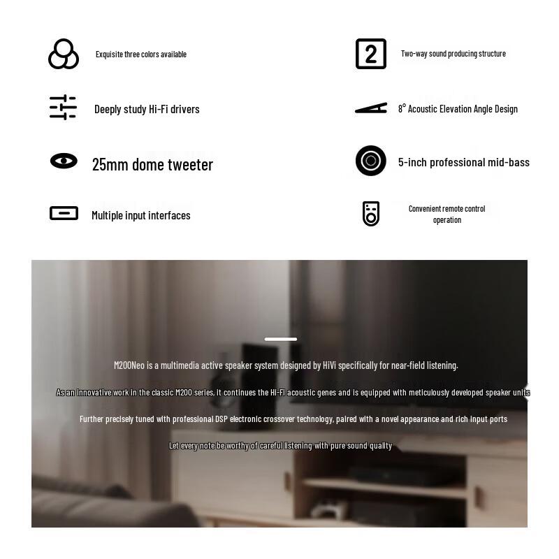 HiVi M200 Neo Wireless Bluetooth HiFi Bookshelf Speakers CN Plug (adapter Included) (CN Version)