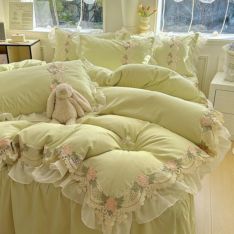 Chiffon Lace Bedding Set Four-piece Set Skin-friendly Breathable Washed Sheets Quilt Cover Pillowcase