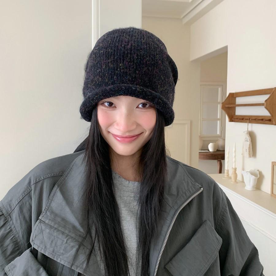 New versatile gray knitted wool hat women's autumn and winter cold hat big head circumference warm hat curling heap hat