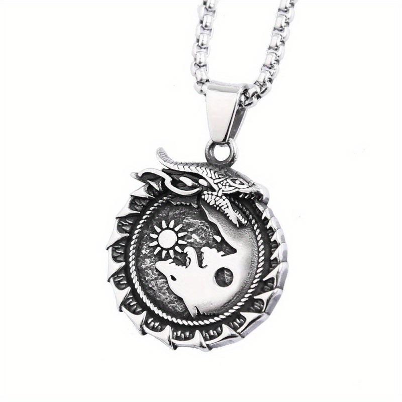 Retro Nordic Viking Mythology Dragon Snake Pendant Necklace - World Tree Amulet in Norwegian Style
