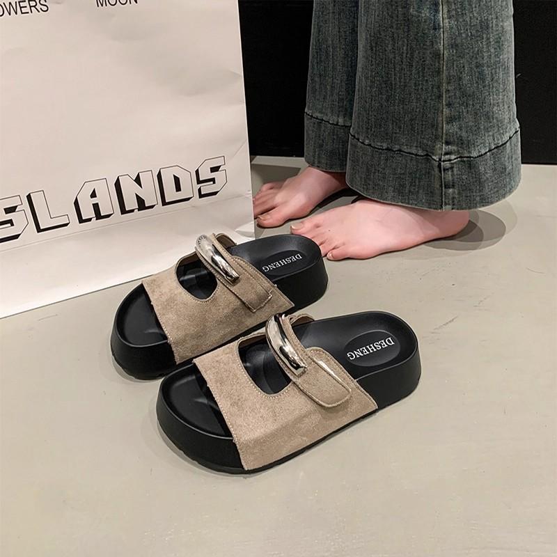 Thick-soled heightening one-word slippers for women to wear spring and summer seaside beach cool slippers