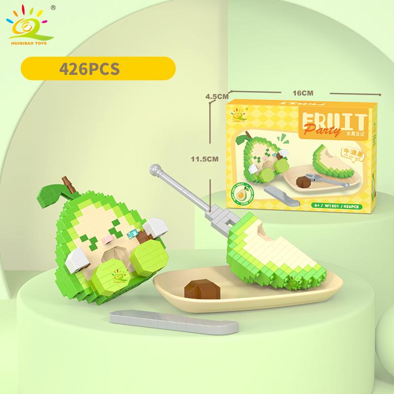 HUIQIBAO Mini Cute Fruit Micro Building Blocks 3D Diamond Model Lemon Bricks DIY City Construction Toys for Children Kids Gift