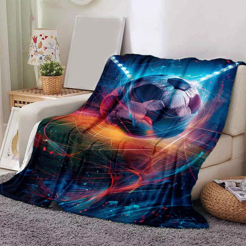 1pc Football Printing Lightweight Flannel Blanket, Comfortable and Warm Blanket, for Camping Sofa Bed and Couch Office, Suitable for Gift Bla