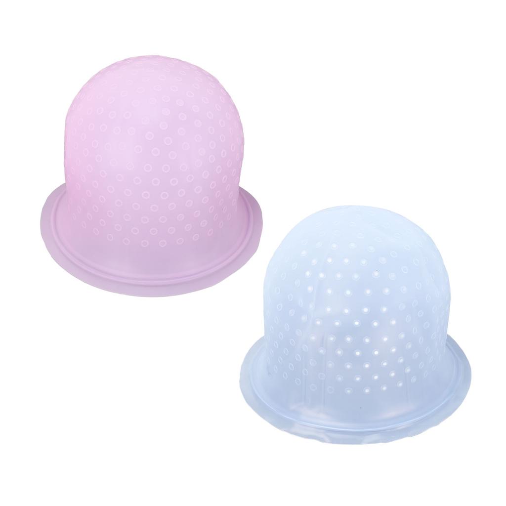 2 Set Silicone Punched Highlight Hair Cap Reusable Professional Hair Dyeing Coloring Staining Cap wi