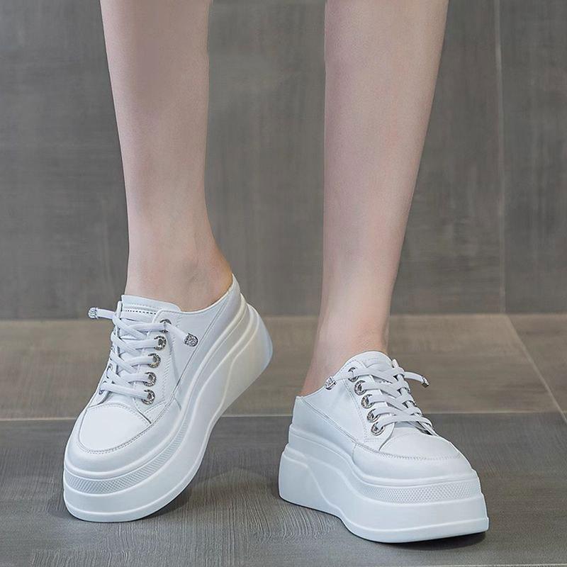 

Кожаная сумка голова полутапочки женская летняя одежда 2025 новая повседневная универсальная маффин толстая подошва внутренняя высота увеличение женская обувь белая 40 белый