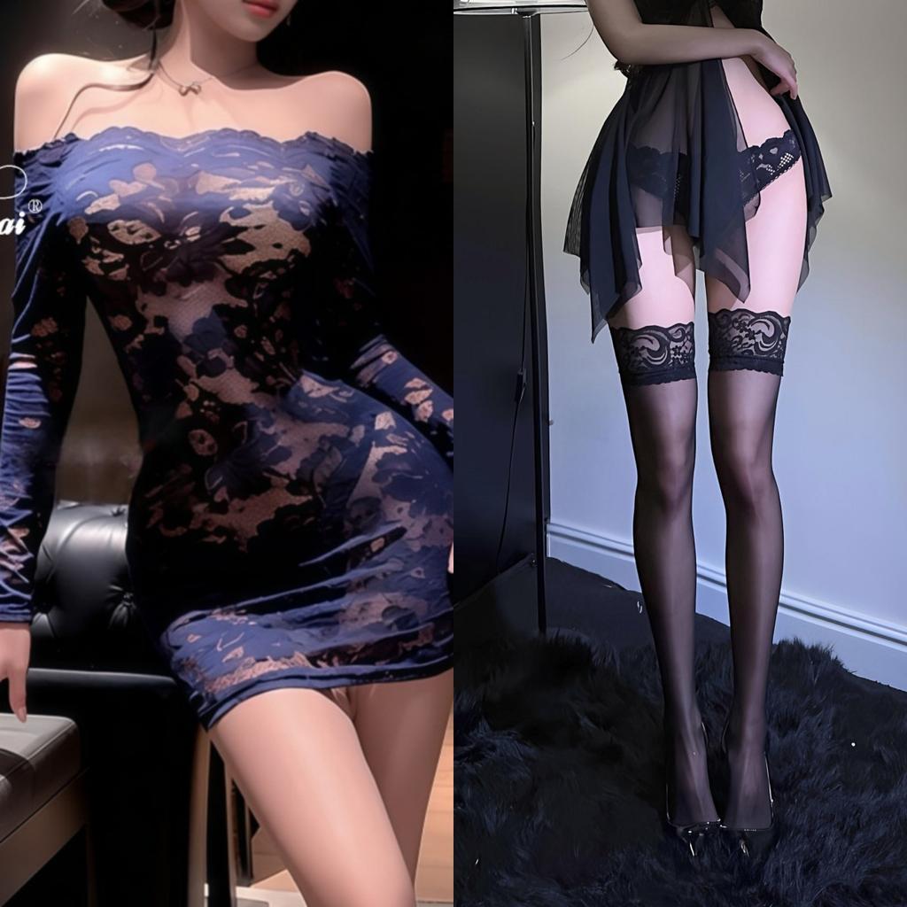 Sexy underwear pure lace hip skirt uniform sexy one-word shoulder perspective hot secretary thin dress woman