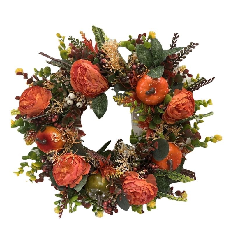 Peonies and Pumpkins Florals Wreath Hanging Decoration For Season And Multiple Celebration