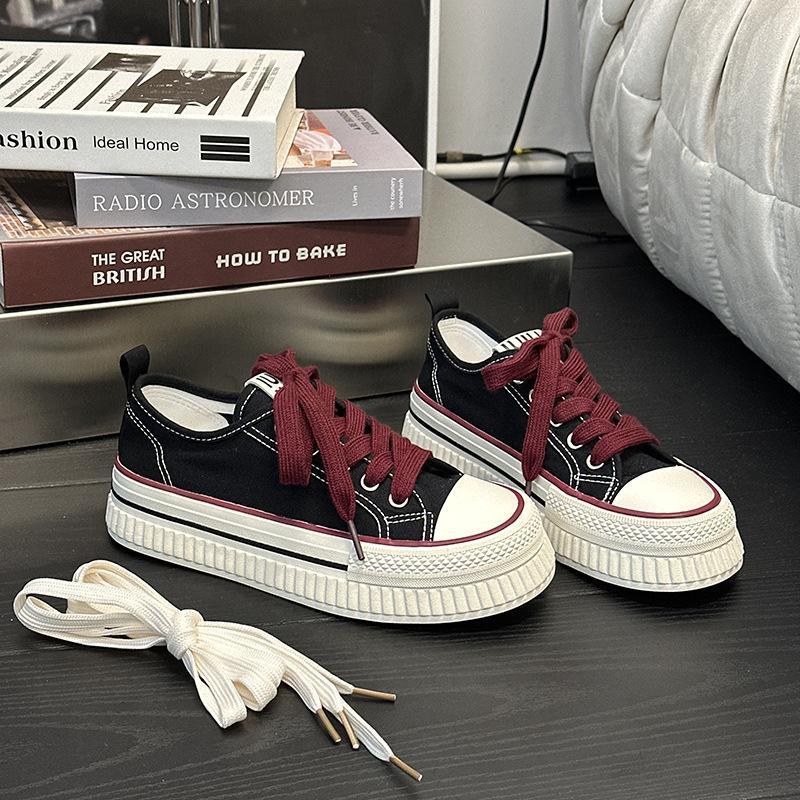 67 Original design heightening canvas shoes women's thick-soled round head white shoes casual heightening round head board shoes