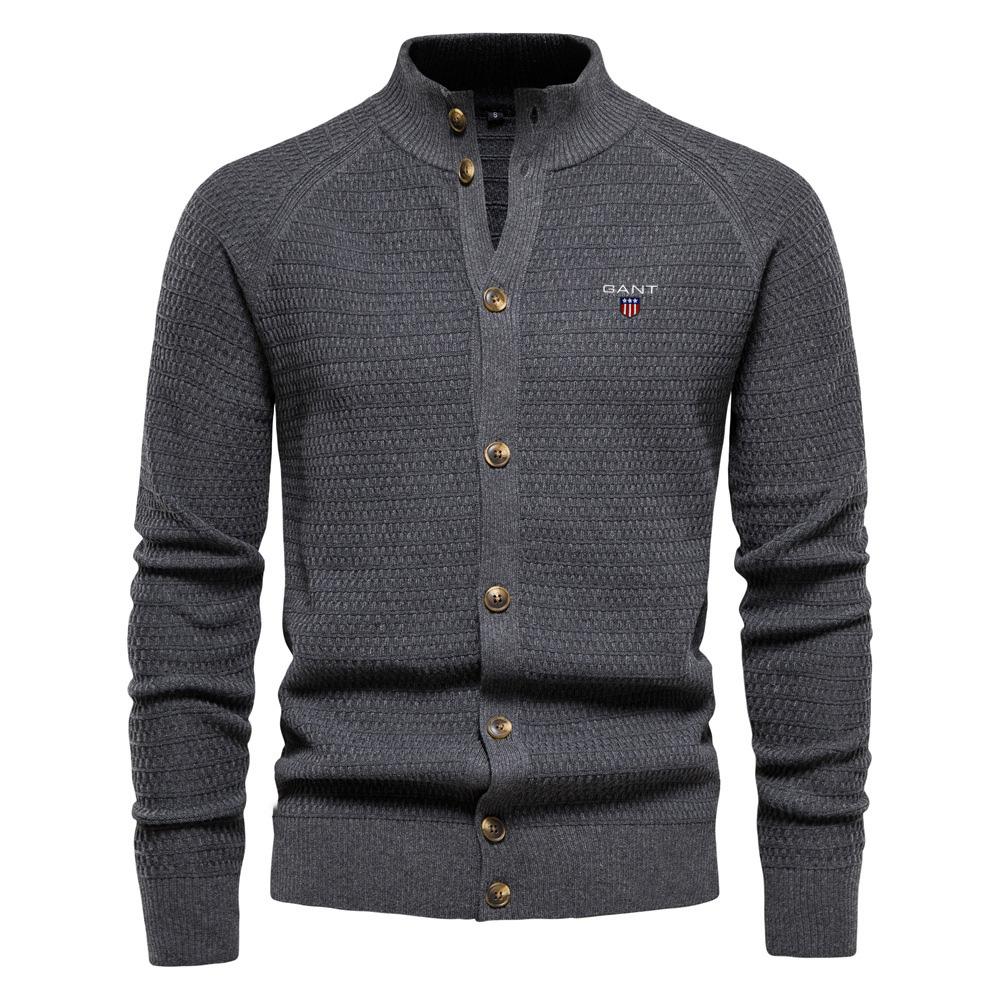 Gant Embroidered Autumn and Winter New Trend Solid Color Cardigan Men's Sweater Business High-quality Sweater Knitted Sweater