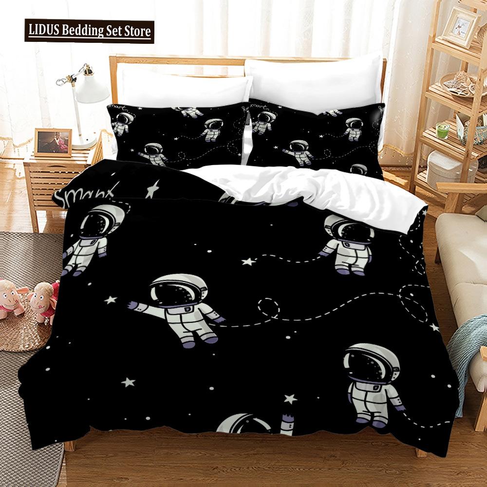 3D Astronaut Duvet Cover Set Galaxy Star Bedding Set Polyester Comforter Cover Girl Kid Bedroom Decor King Size With Pillowcase