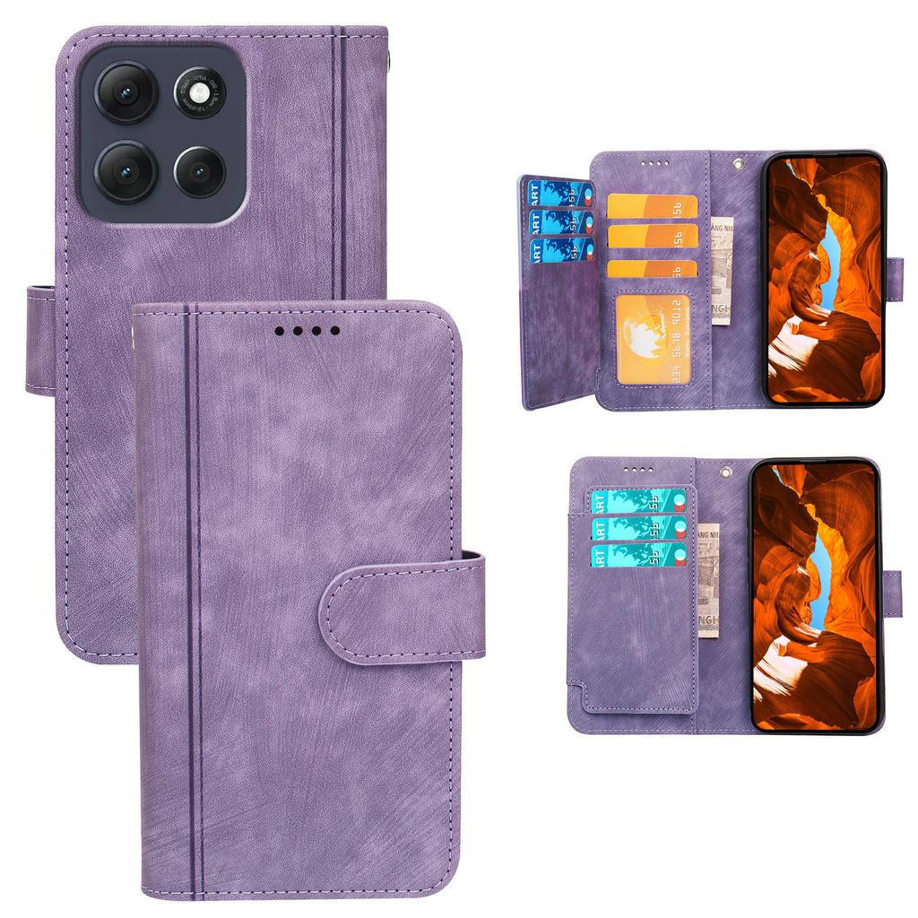 For Motorola Moto G86 5G Leather Case Line Pattern Wallet Phone Cover with 9 Card Slots