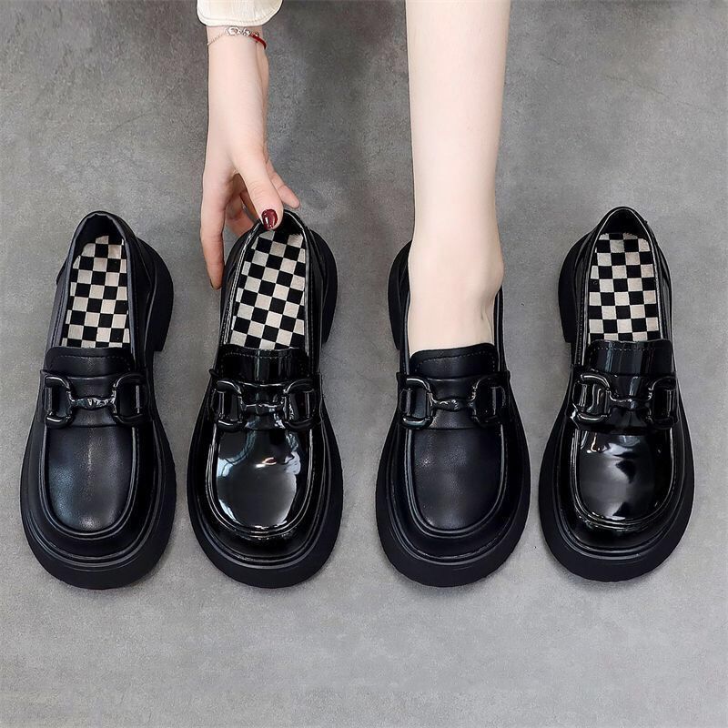 thick-soled French small leather shoes women's loafers 2025 new flat-soled height-increasing British-style versatile soft leather shoes