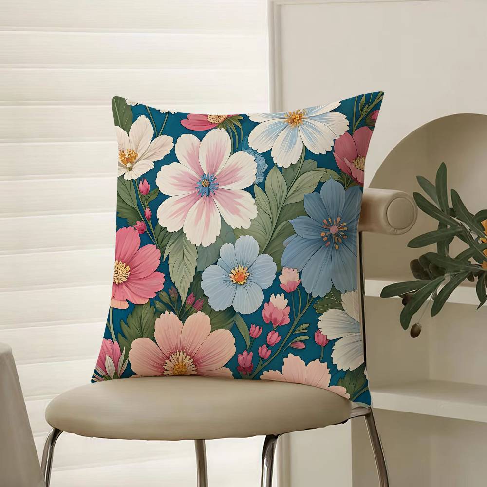 Bright And Elegant Single Printed Flowers Pillow Case Comfort Sofa Bed Silky Elegant Invisible Zipper Decorative Cushion Cover