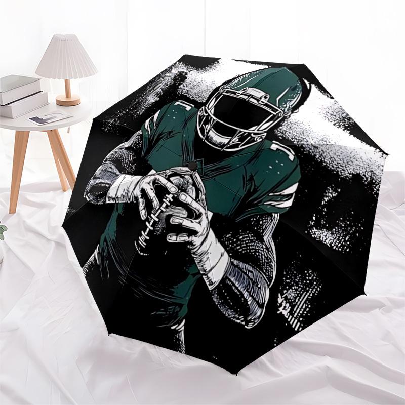 1pc Rugby Green Automatic Folding Umbrella - Compact 8-Rib Design, Durable Plastic & Iron, Lightweight for Outdoor Daily Use078