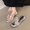 Summer Block Heel Flip Flops Summer New Round Head Sequin Flower Open Toe Soft Bottom Non-Slip Cool Mopping