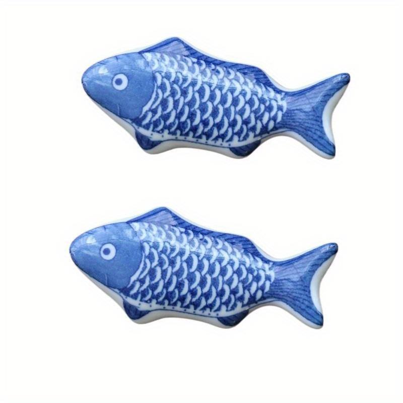 

2 шт. Керамические подставки для палочек в виде рыбок, Декор для кухонной посуды в японском стиле, Дизайн из синего/белого фарфора в виде рыбок