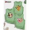 Sunflower and Butterfly Combination Gift Print Pattern Round Neck3Pack of Sleeveless Vests for Women In Spring, Summer, and Autumn