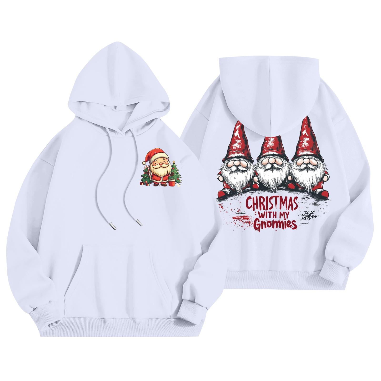 

Женский повседневный свитер с длинным рукавом, рождественский принт, капюшон, толстовка с карманами L белый