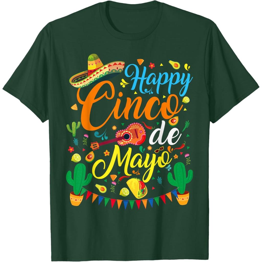 Glücklicher Cinco de Mayo Grafikdruck Herren Damen Baumwoll T-Shirt Lässiges Kurzarm-T-Shirt