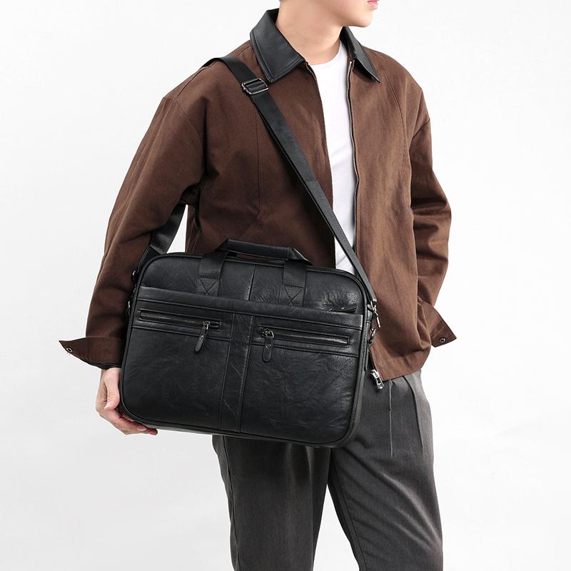 Teczka biznesowa z wieloma zamkami błyskawicznymi o dużej pojemności Torba na laptopa 15,6 cala Męska torba na ramię/przez ramię