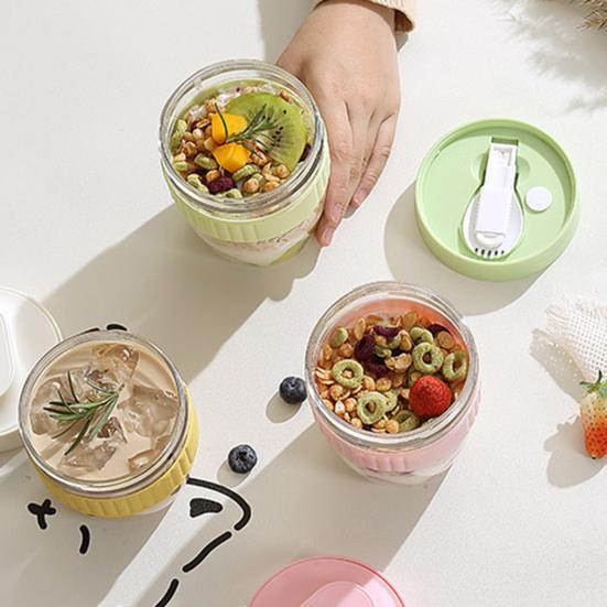 Yousheng Breakfast Cup Portable Oatmeal Salad Yogurt Cup with Lid & Spoon BPA-Free Food Storage Container for Office School