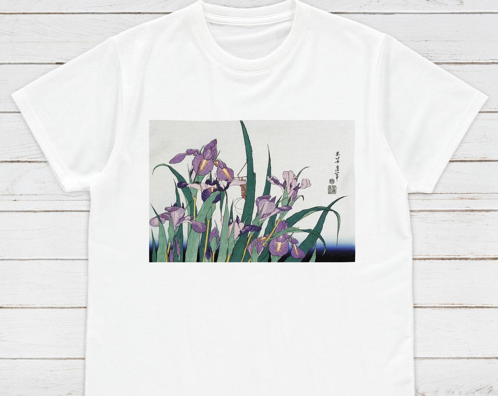 Ukiyo-e Iris Garden T-Shirt: Hokusai Woodblock Art 4XL