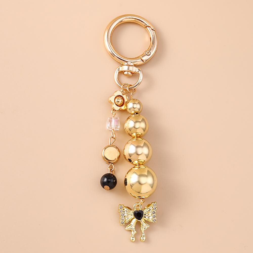 Fashion Pearl Bowknot Keychain Women Girls Love Heart Key Ring Pendants for Handbag Decor DIY Handmade Jewelry Gifts