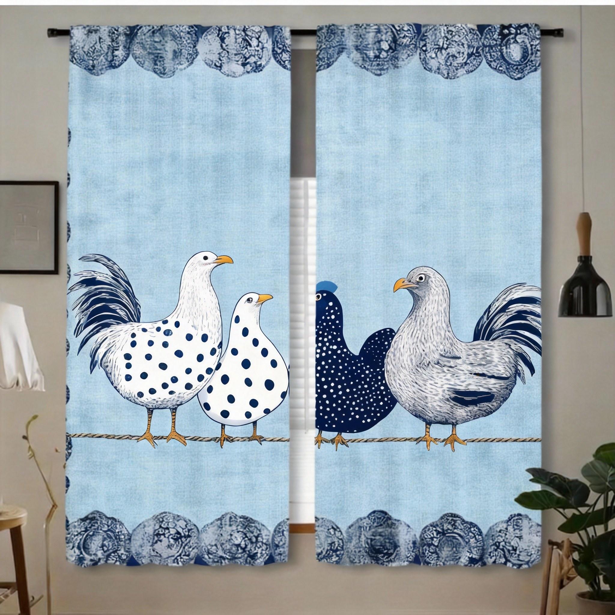 

2pcs Retro Polka Dot Chicken Print Cafe Curtains, 35x90in, Contemporary Style, Rod Pocket, Light-Filtering, Machine Washable 53x116cm 2pc21x46in&Without mount