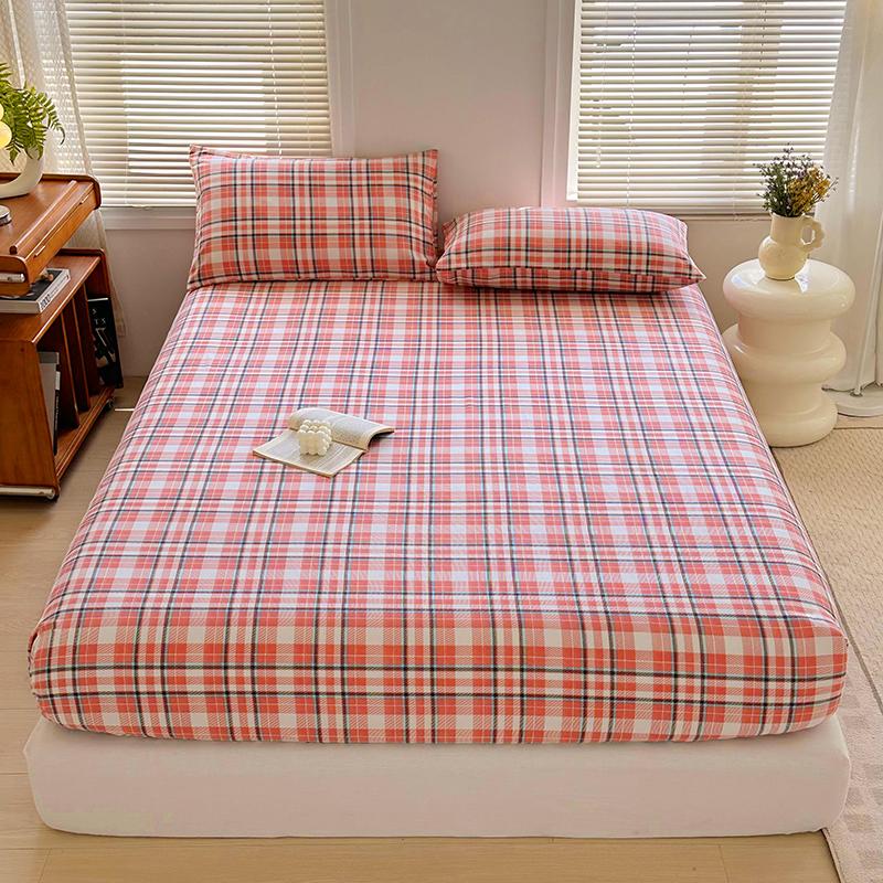 Simple Style Fitted Sheet Plaid Print Bedsheet Single/Queen Size Bed Cover Non-slip Bed Linen couvre lit (Pillowcase Need Order)