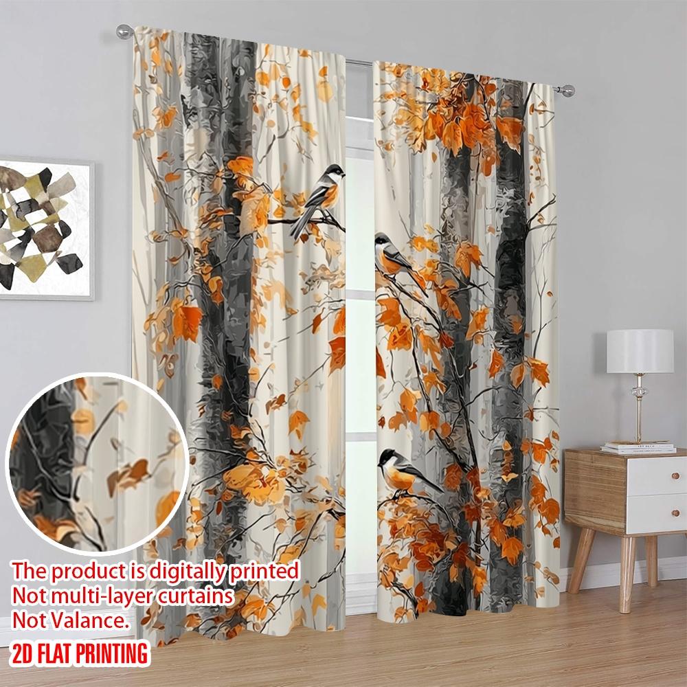 2D Flachdruck 2 Stück Partyvorhänge Herbstwald 2 Vielseitig 100% Polyester Ohne Strom Familienfeier Nutzung für Feiertage
