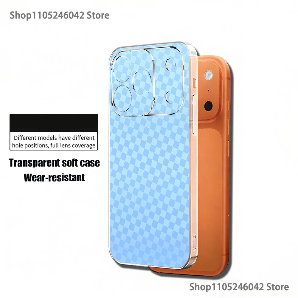 Checkered Pattern Transparent Soft Cover Phone Case For iPhone 17,16,15,14,13,12,11 Pro,Max,Plus,X,XS,XR,SE4,E Mini