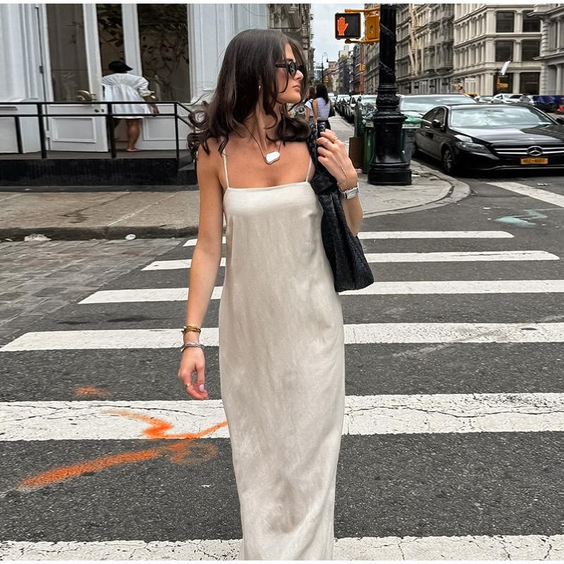 Elegant Cotton Lined Slip Dress Women Solid Color Tube Sleeveless Long Dresses Female 2025 Spring Summer Fashion Lady Beach Dress