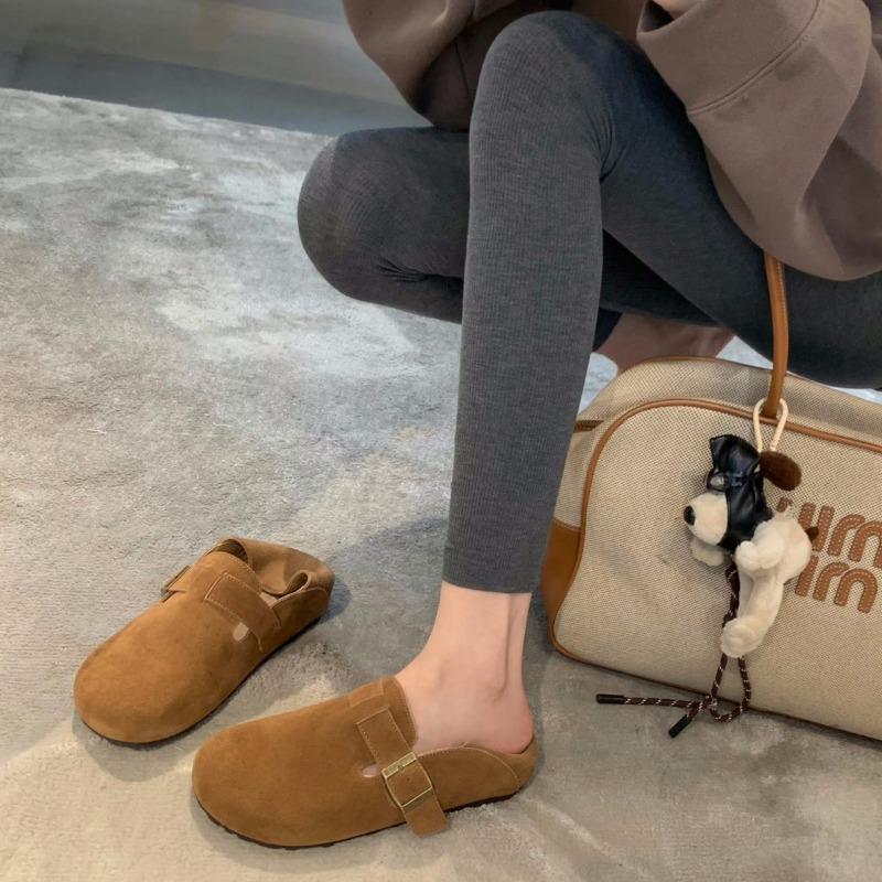 Sheepskin Version~ Genuine Leather One-pedal Can Step On Heel Buckle Straps Single Shoes Lazy Women's Shoes Boken Small Leather Shoes