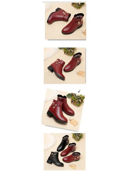 Women's Mid-Aged & Elderly Low Heel Soft Sole Cotton Shoes with Plus Velvet Warm Lining