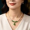 Shi Family Luxury Pearl Necklace with Green Agate Pendant – Elegant Gift for Women and Mothers