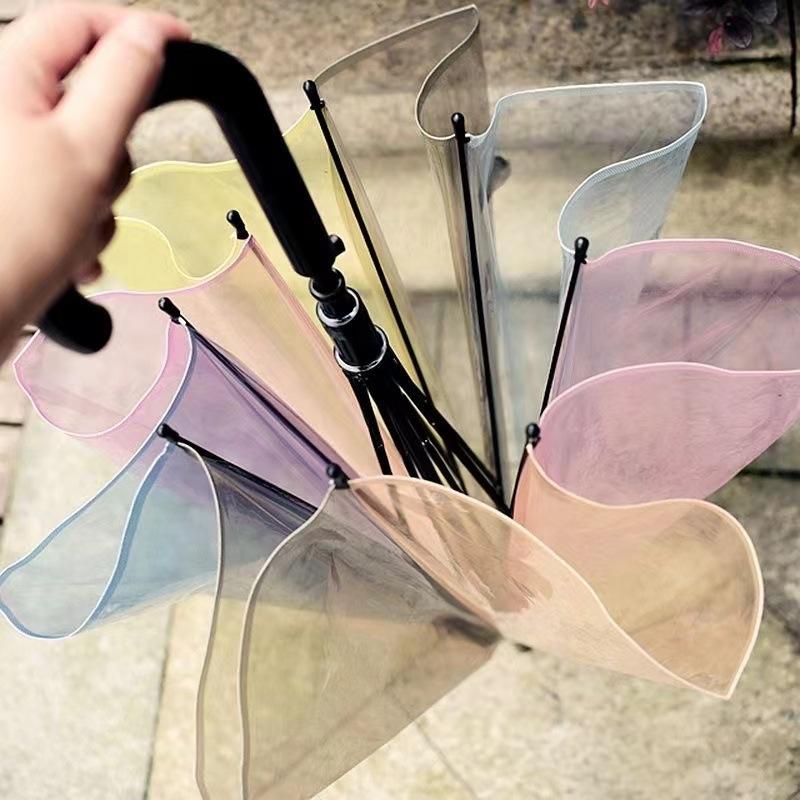 Rainbow Transparent Umbrella for Women, Foldable, Fully Automatic, Fresh and Forest-Style, Personalized, for Couples, Students, Creative, Manual