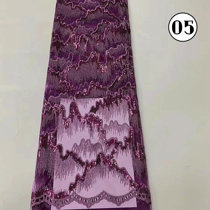 1 Yard Luxury Sequin African Lace Fabric High Quality French Nigerian Sequins Embroidery Beads Tulle Mesh Fabric Wedding Dress