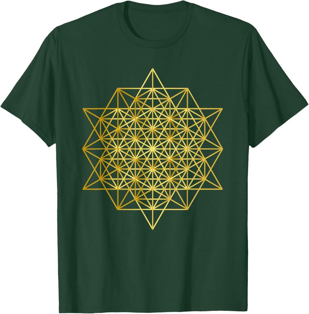 Sacred Geometry Grid of Life Yantra Spiritual Yoga Graphic T-Shirt Men Casual Cotton Crewneck Tee