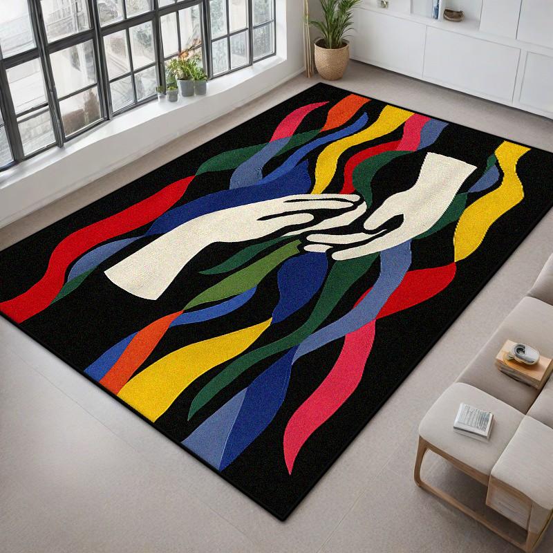 Modern Abstract Large Living Room Carpet Colored Palm Decoration Bedroom Bedside Fluffy Plush Rug Cloakroom Bedside Non-slip Mat