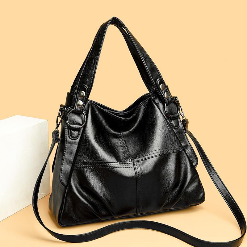Soft leather multi-purpose tote bag, one shoulder crossbody armpit women s bag чёрный