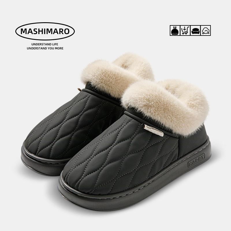 Bag heel cotton slippers Cixi women wear thickened plush indoor home waterproof and warm cotton drag men in winter