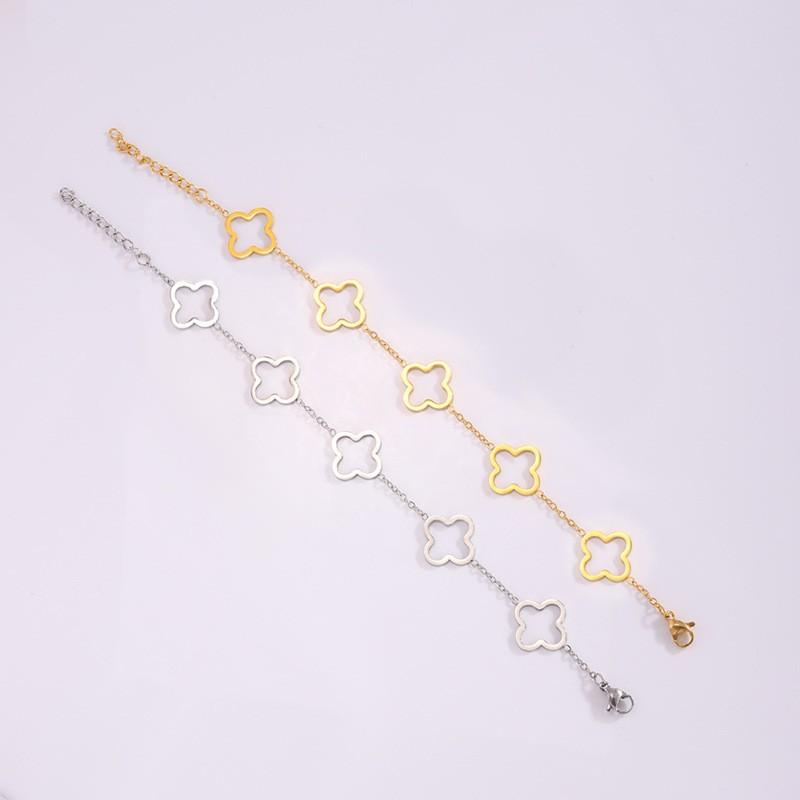 Titanium Steel Bracelet - Luxury Four-leaf Clover Bracelet for Sophisticated Women. Fashionable and Niche Couple's Flower-shaped Jewelry Bracelet.