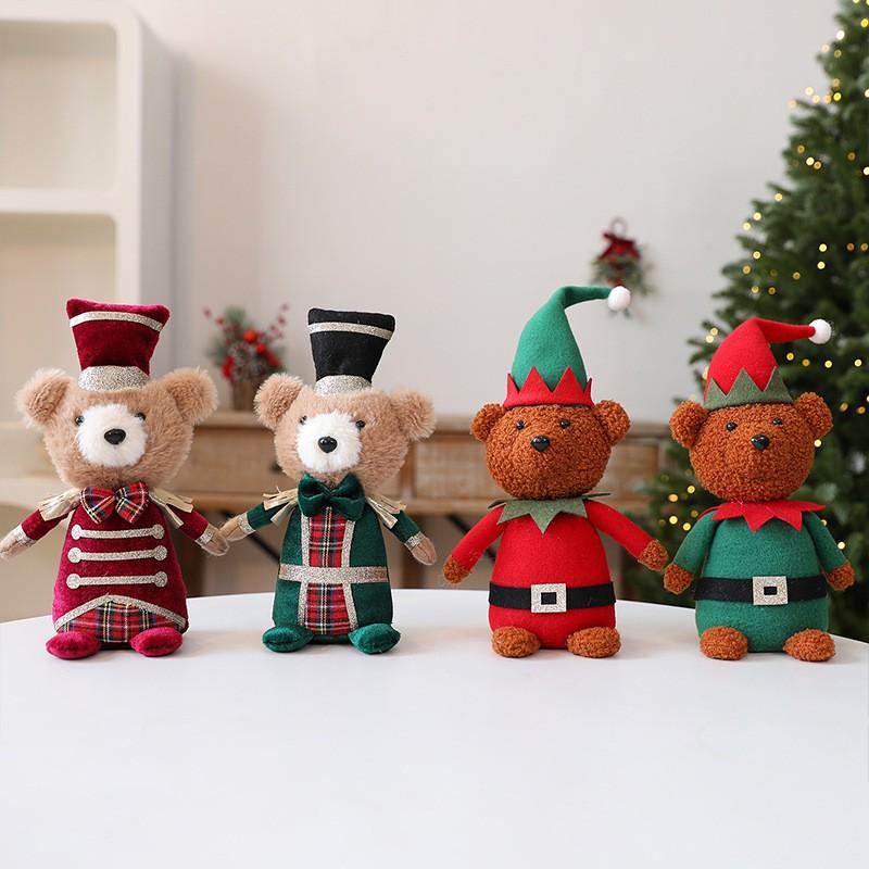 Plush Christmas Bear Ornament Decorative Figurine Holiday Display Window Party Decoration