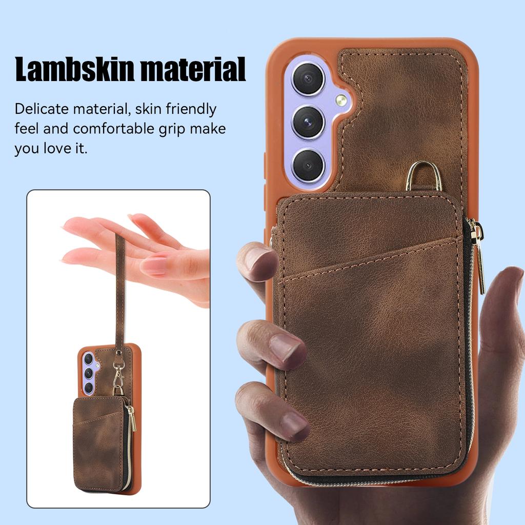 Card Holder Pocket Case for Samsung Galaxy A54 5G PU Leather Coated TPU Kickstand Phone Cover Shell