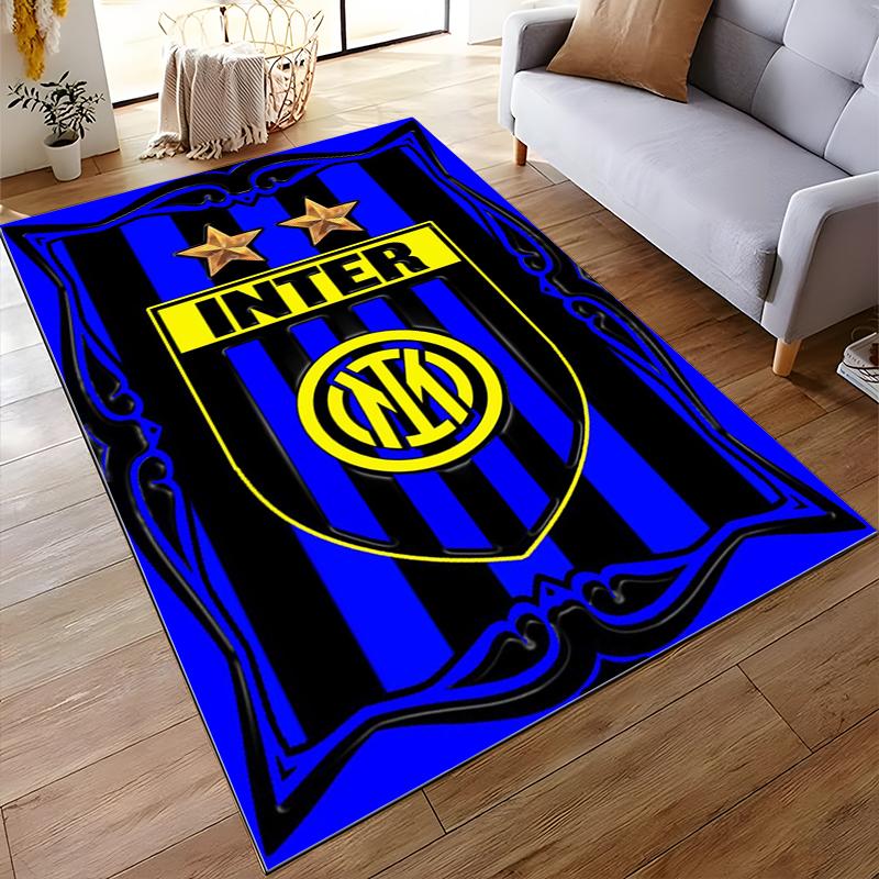 Inter Milan Logo Rug with Blue & Black Stripes Non-slip rug suitable for living room and bedroom sofas