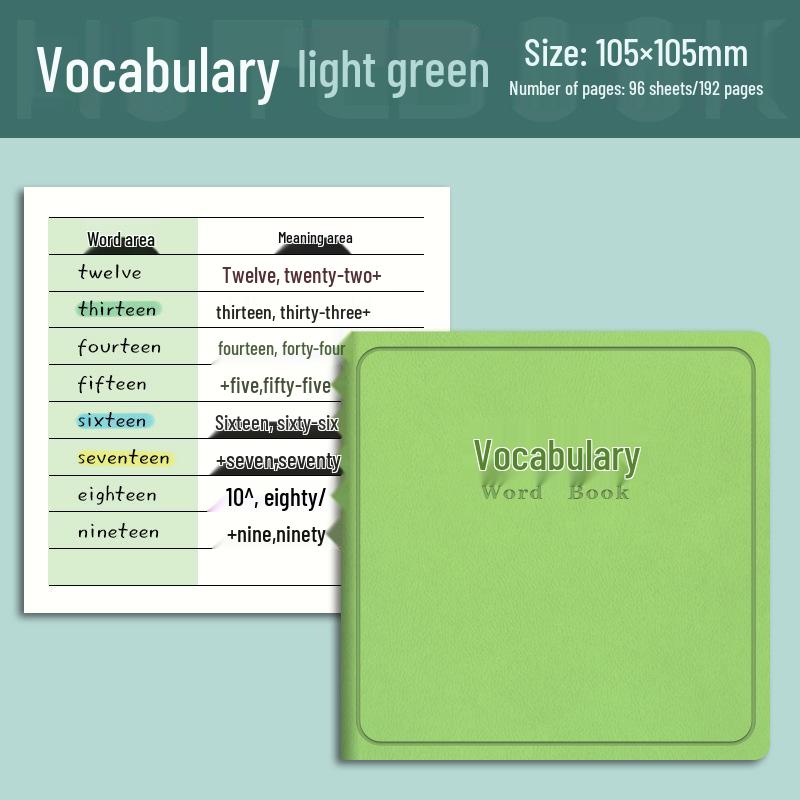 High-Value Portable English Memory Notebook - Square, Pocket-Sized Word Record Book 103*103 mm светло-зеленый