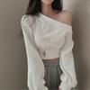 Korean-Style Irregular One-Shoulder Cropped Hoodie for Women